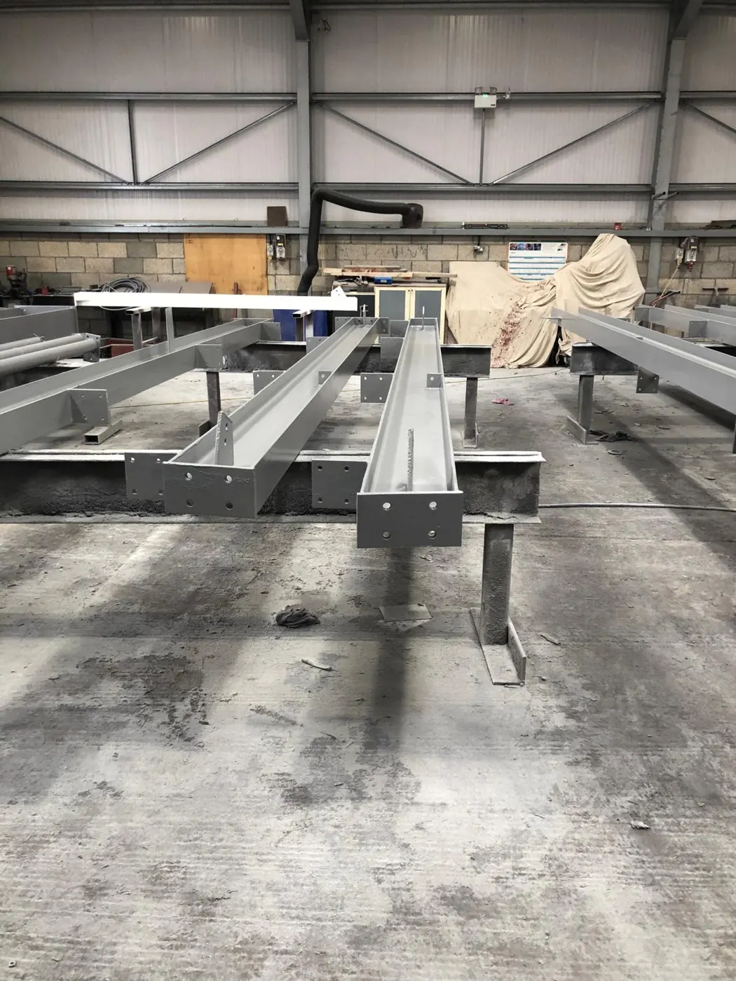 Primed structural steelwork in an industrial unit